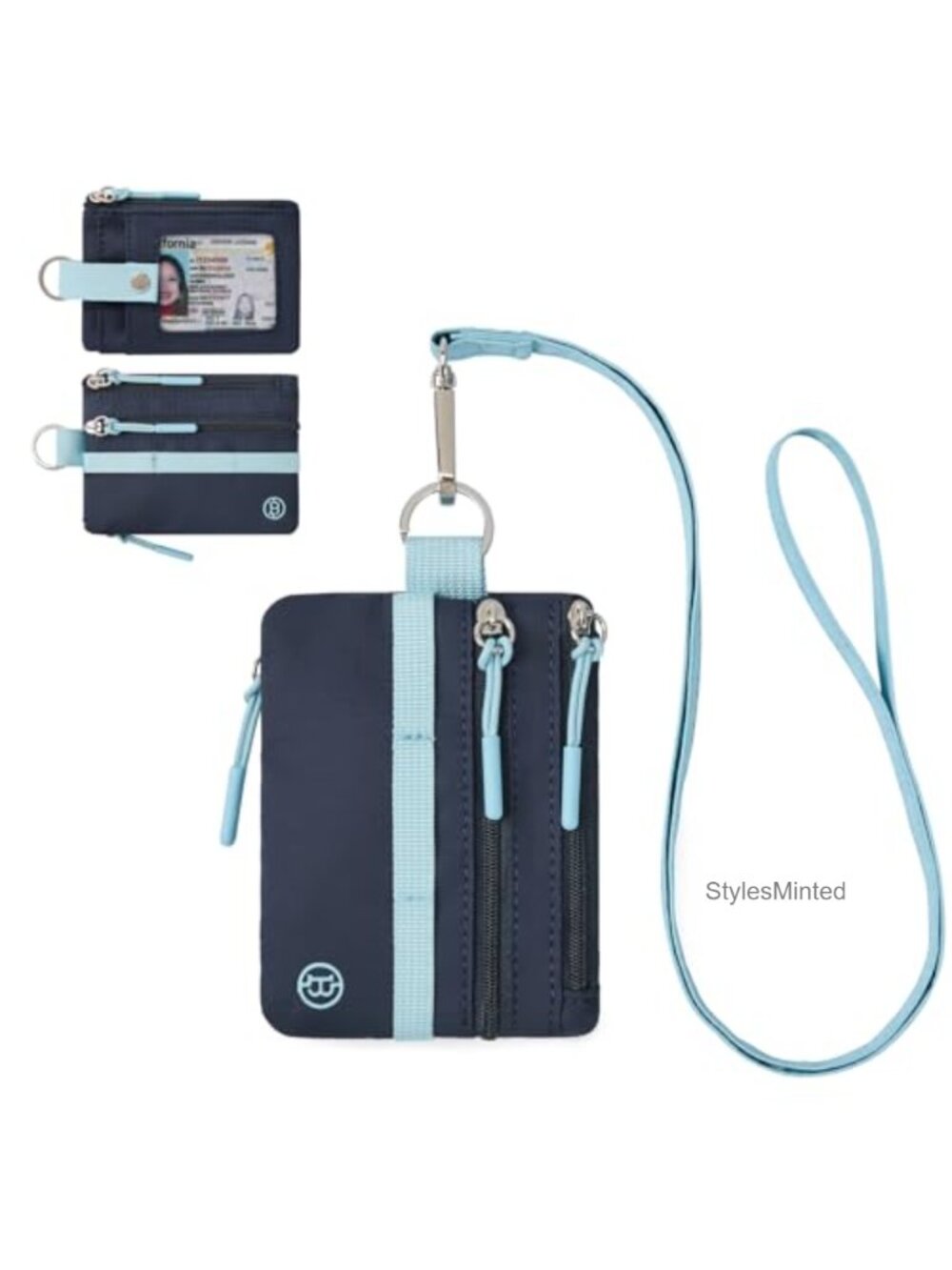 RFID Blocking Minimalist Zip Wallet with Lanyard, Water Resistant Nylon, Unisex
